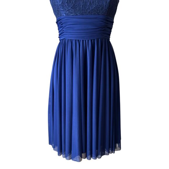 JH Evenings Womens Floral Lace Chiffon Sleeveless Dress Size 8 Navy Blue Formal - Picture 3 of 13